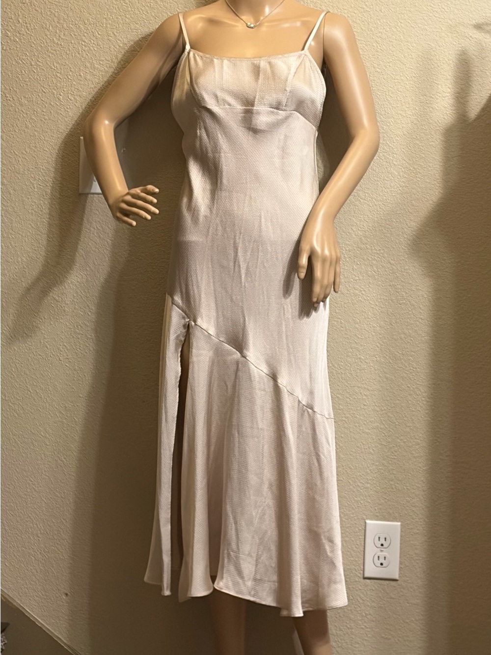 Free People Cream Slip Midi Dress with Side Slit